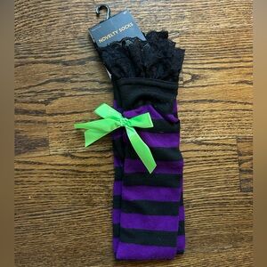 Purple and Black Striped Socks with Lace Trim